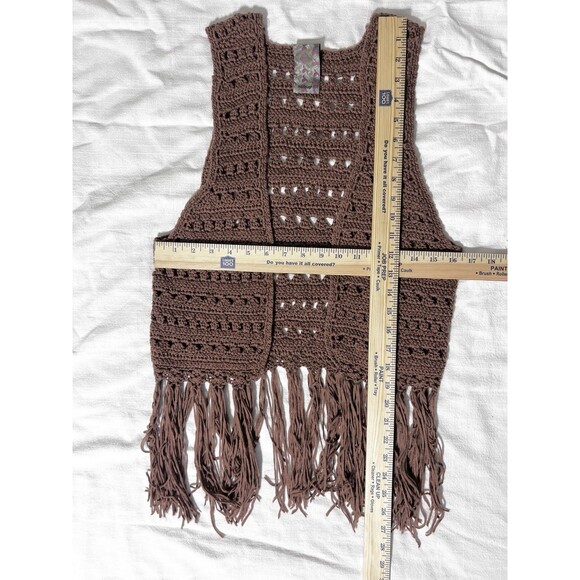 Wallpapher Crochet Fringe Vest Rose Brown Boho Festival - Picture 7 of 7